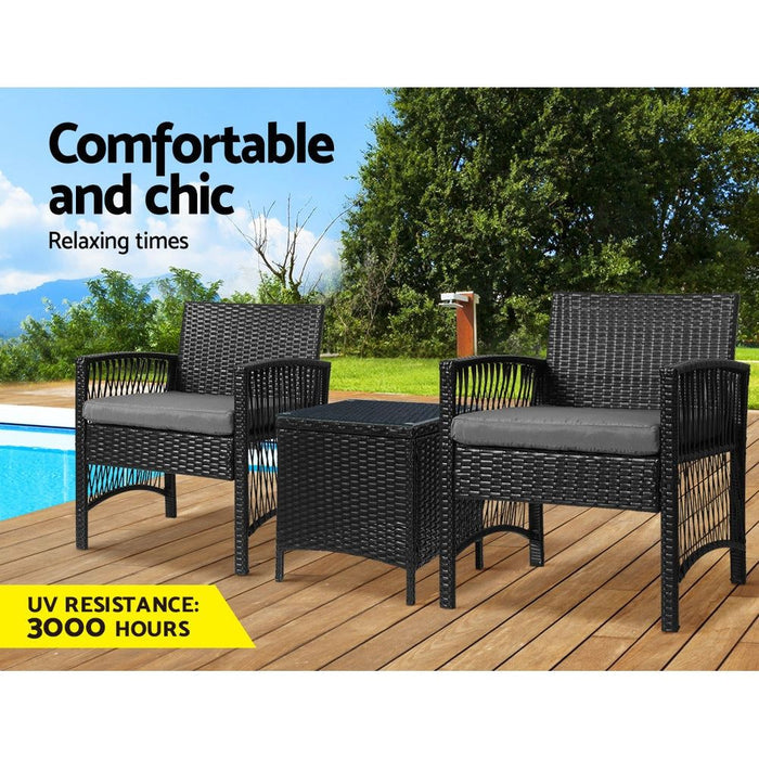 Gardeon Patio Furniture Outdoor Bistro Set Dining Chairs Setting 3 Piece Wicker -Home Living Store - -