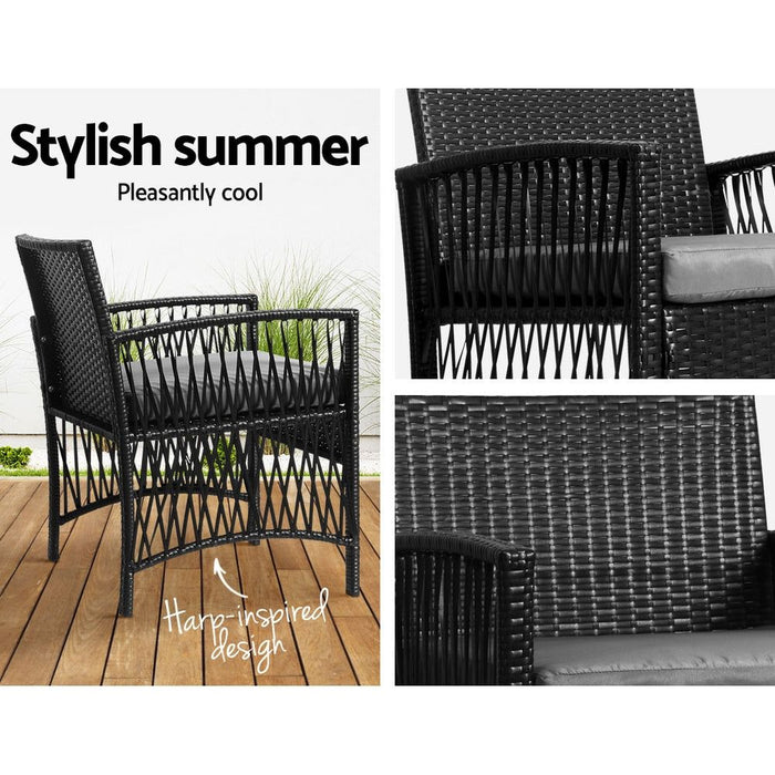Gardeon Patio Furniture Outdoor Bistro Set Dining Chairs Setting 3 Piece Wicker -Home Living Store - -