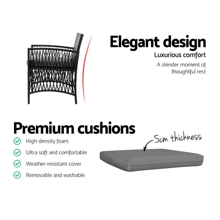 Gardeon Patio Furniture Outdoor Bistro Set Dining Chairs Setting 3 Piece Wicker -Home Living Store - -