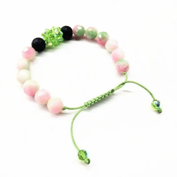 Gem Packed Watermelon Jade Crystal Lava Rock Bracelet featuring lava rock and watermelon jade beads.