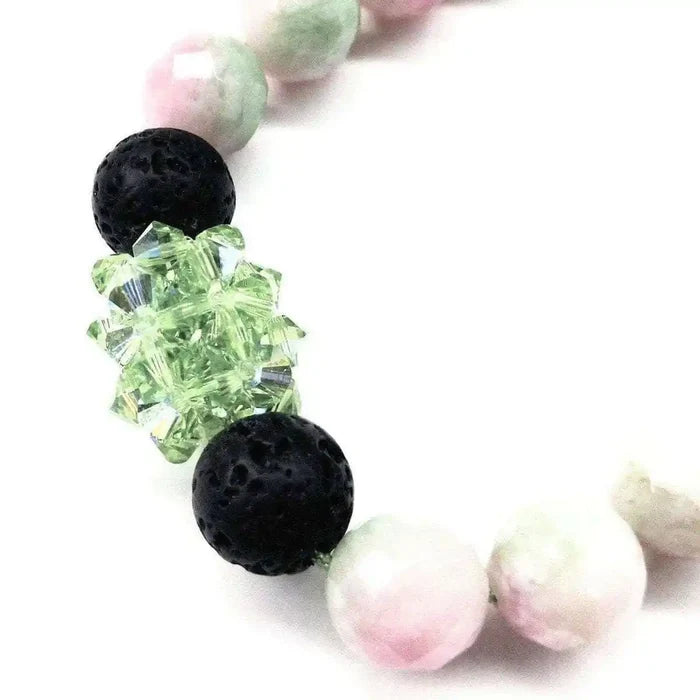 Gem Packed Watermelon Jade Crystal Lava Rock Bracelet featuring watermelon jade and lava rock beads.