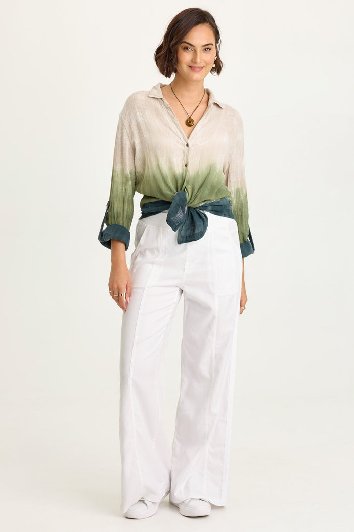 Wearables Porter Gauze Curved Hem Button-Up Top