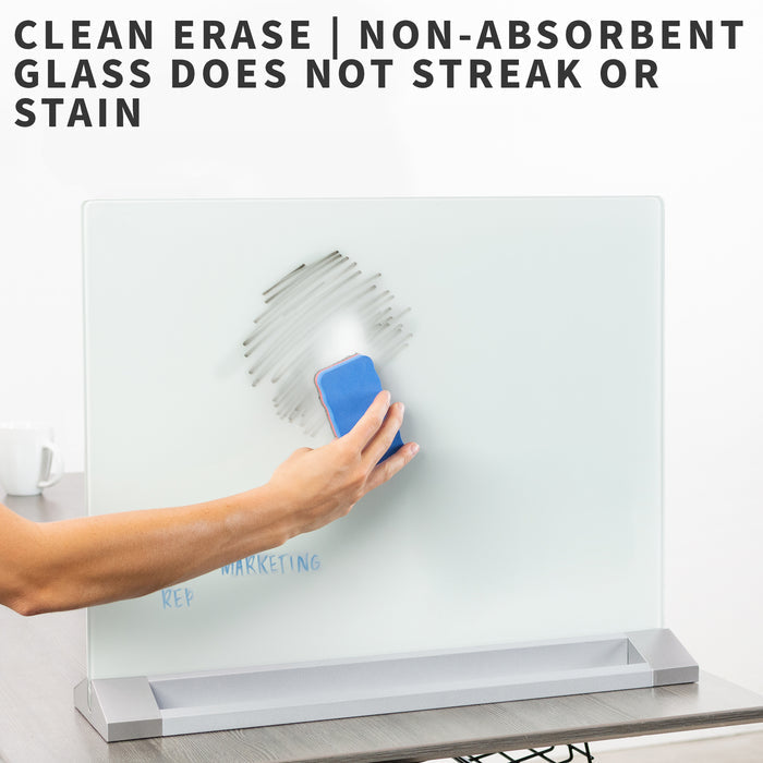 Clean dry-erase board that won't streak or stain.