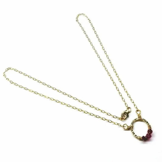 Gold Filled Pink Chalcedony Open Circle Necklace featuring a delicate open circle pendant and chain.