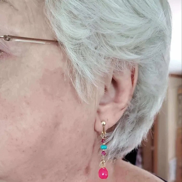 Close-up of earrings from the 8-Piece Pink & Turquoise Gemstone Jewelry Bundle Save 35.