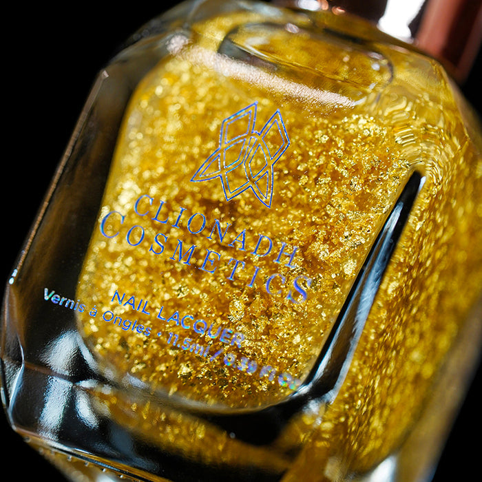 Macro shot of Golden Prairie Nail Lacquer bottle.
