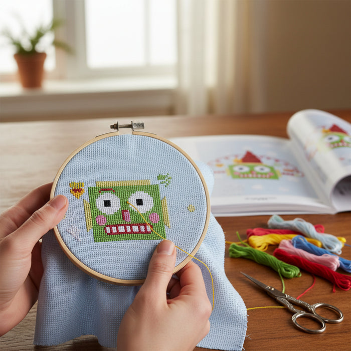 Green Christmas Robot Counted Cross Stitch Leaflet