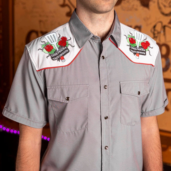 RSVLTS Guy Fieri Roper Short Sleeve Shirt Guy Fieri "Love, Peace & Taco Grease" – Roper Short Sleeve Shirt Guy Fieri "Love, Peace & Taco Grease" – Roper Short Sleeve Shirt
