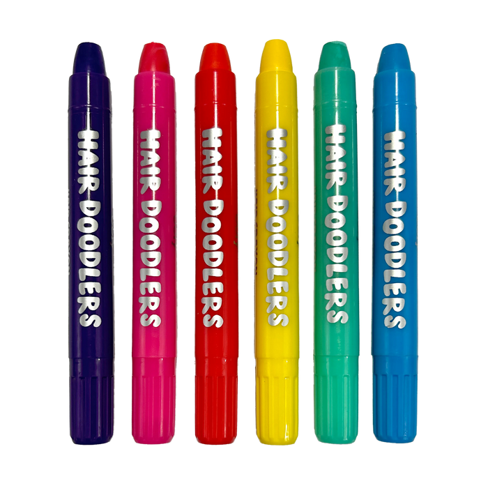 Row of 6 uncapped OOLY Hair Doodlers Hair Crayons