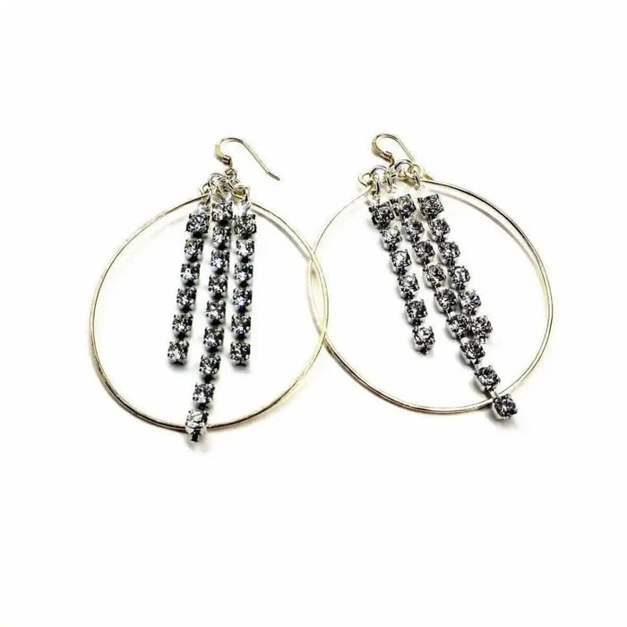 Hammered 14 K Gold Filled Oval Hoop Crystal Chain Earrings with sparkling crystals and elegant design.