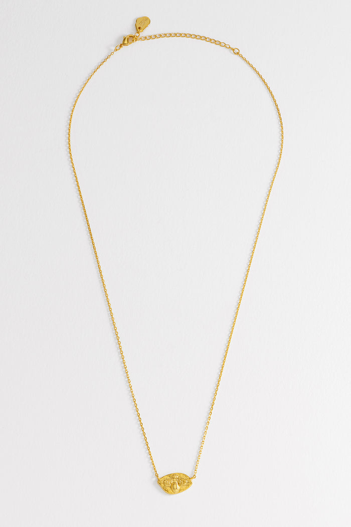 Hammered Coin Bee Pendant Necklace