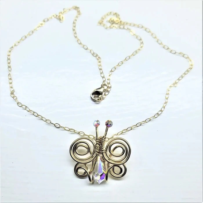 AMD1086-GSterling Silver Crystal Butterfly Necklace - Wire CoiledJewelryNecklace$ 96.00Alexa Martha Designs