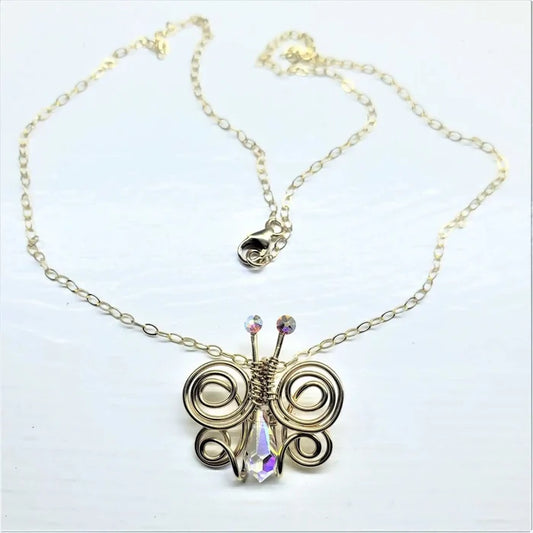 AMD1086-GSterling Silver Crystal Butterfly Necklace - Wire CoiledJewelryNecklace$ 96.00Alexa Martha Designs
