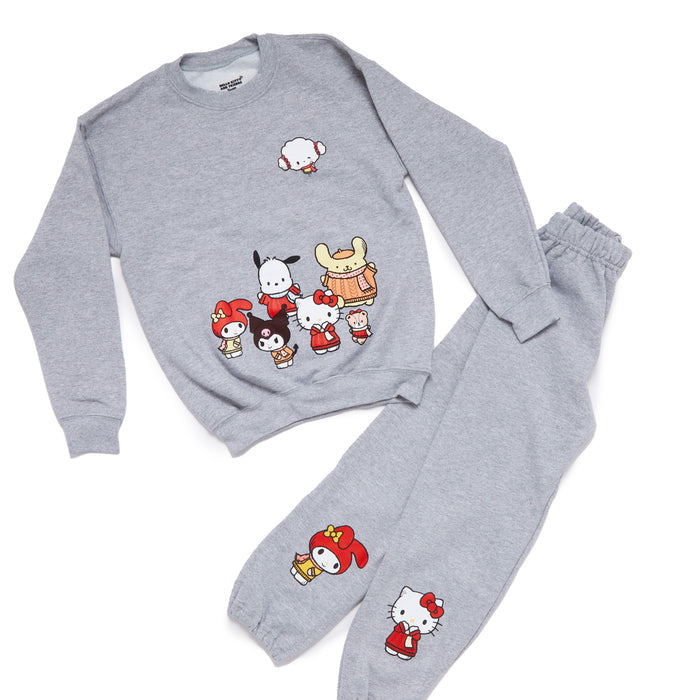 Hello Kitty and Friends Big Kids Cozy Fleece Loungewear Set (Heather) Apparel Mad Engine Global LLC