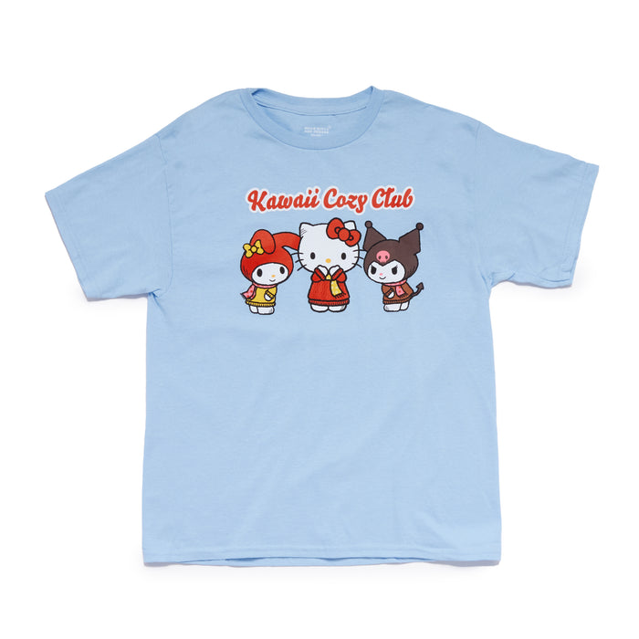 Hello Kitty and Friends Big Kids Kawaii Cozy Club Tee (Light Blue) Apparel Mad Engine Global LLC