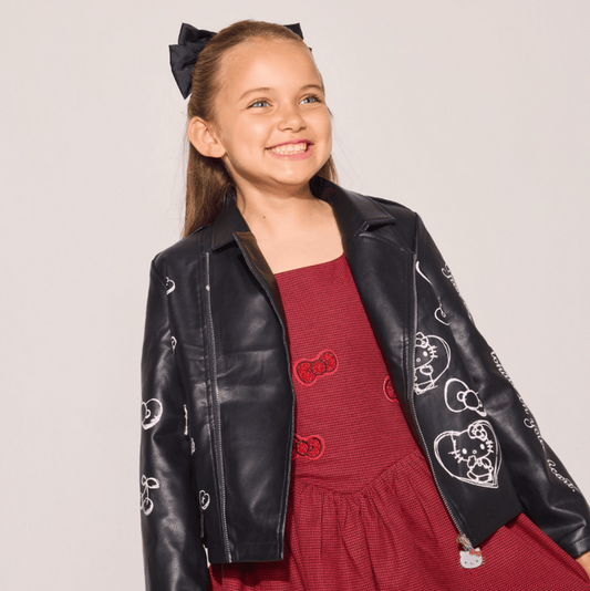 Hello Kitty x Lola + The Boys Kids Graffiti Biker Jacket (Black) Apparel Lola and The Boys NYC INC