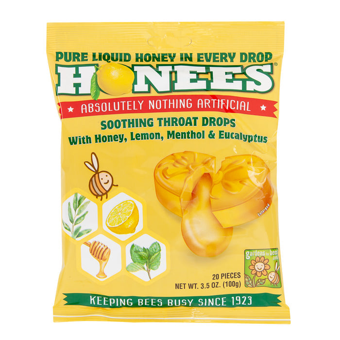 Honees Cough Drops Honey Lemon 20 Pc Peg Bag - 12ct
