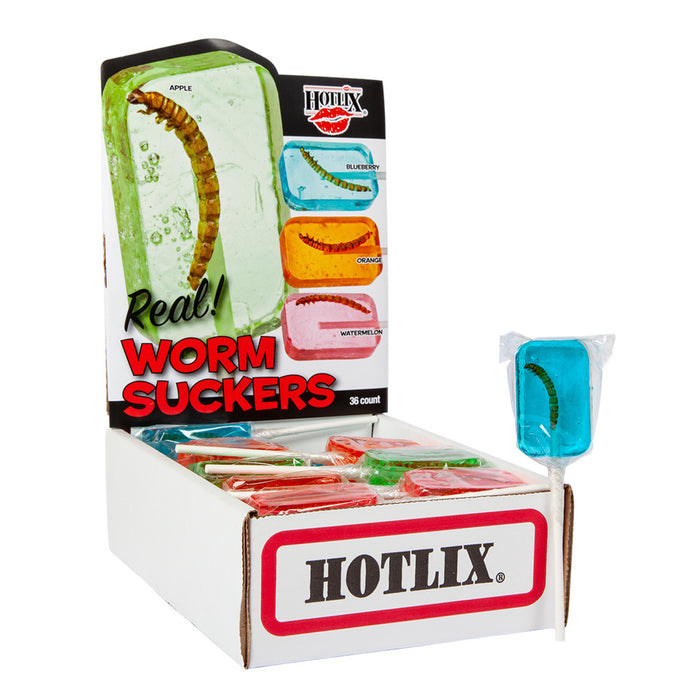 Hotlix Assorted Real Worm Lollipops - 36 Count