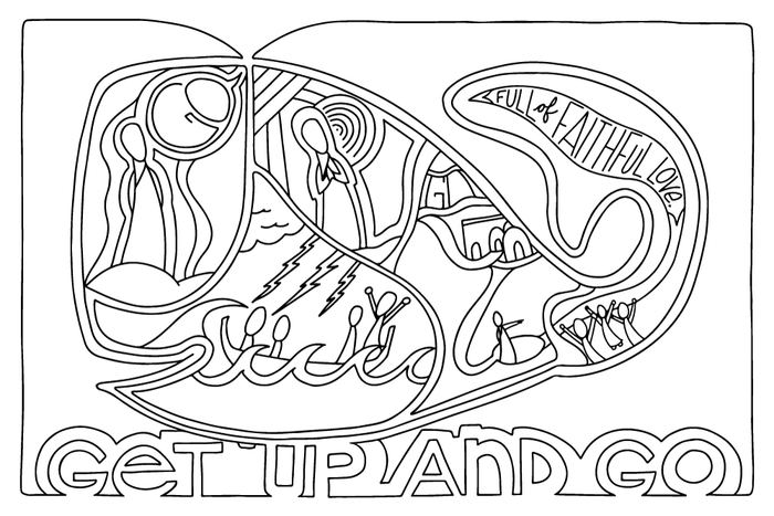 "Get up and go" coloring page B&W simplified