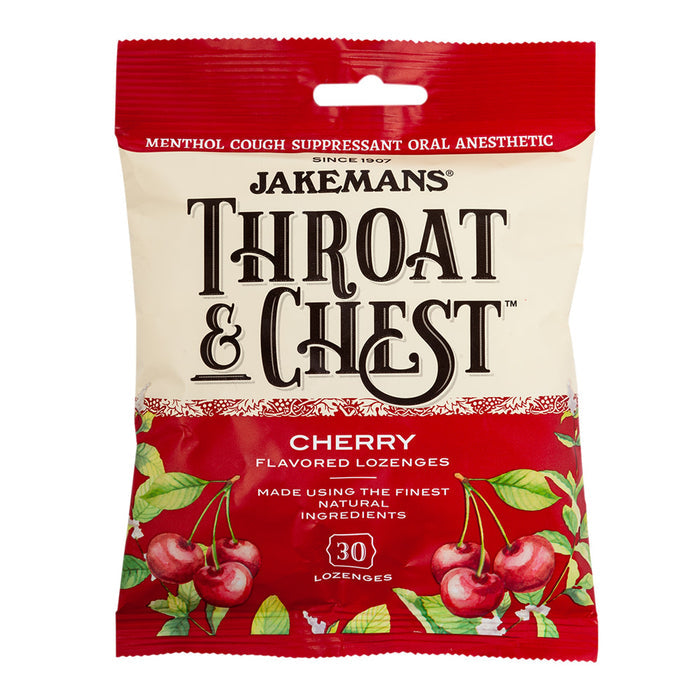 Jakemans Cough Drops Throat & Chest Cherry 30 Pc 4oz Peg Bag - 12ct
