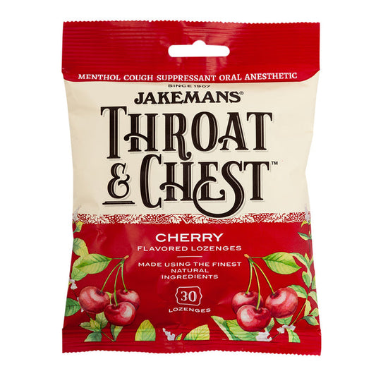 Jakemans Cough Drops Throat & Chest Cherry 30 Pc 4oz Peg Bag - 12ct