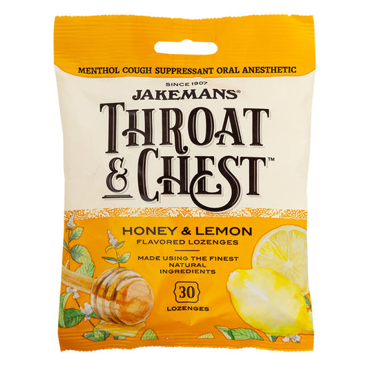 Jakemans Cough Drops Throat & Chest Honey Lemon 30 Pc 4oz Peg Bag - 12ct