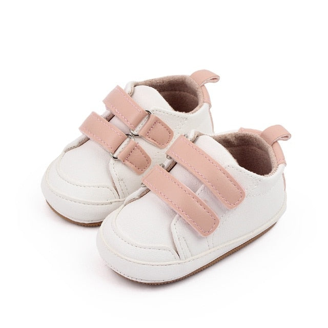 White with Pink Velcro Straps / 0-6 months