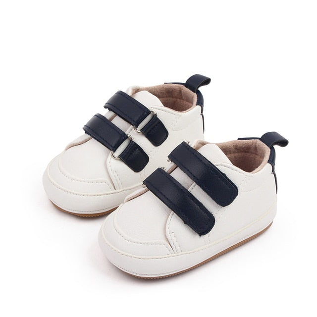 White with Black Velcro Straps / 0-6 months