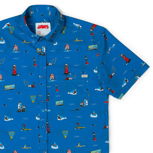 RSVLTS XS Jaws Short Sleeve Shirt Jaws 50th Anniversary "Swim at Your Own Risk" – KUNUFLEX Short Sleeve Shirt Jaws 50th Anniversary "Swim at Your Own Risk" – KUNUFLEX Short Sleeve Shirt