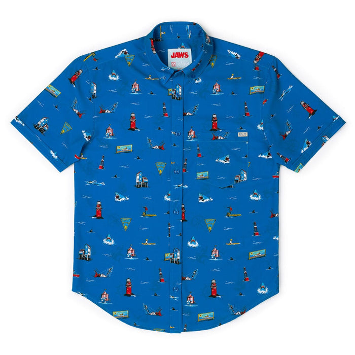 RSVLTS Jaws Short Sleeve Shirt Jaws 50th Anniversary "Swim at Your Own Risk" – KUNUFLEX Short Sleeve Shirt Jaws 50th Anniversary "Swim at Your Own Risk" – KUNUFLEX Short Sleeve Shirt