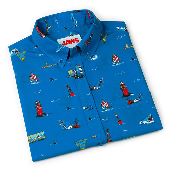 RSVLTS Jaws Short Sleeve Shirt Jaws 50th Anniversary "Swim at Your Own Risk" – KUNUFLEX Short Sleeve Shirt Jaws 50th Anniversary "Swim at Your Own Risk" – KUNUFLEX Short Sleeve Shirt