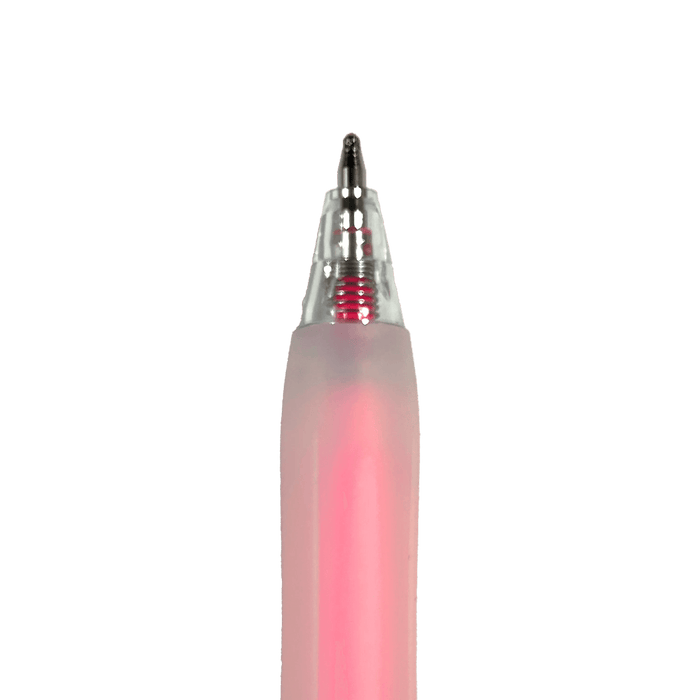 Close up of ballpoint pink pen from OOLY Jelly Gloss Neon Multi-Surface Deco Gel Pens