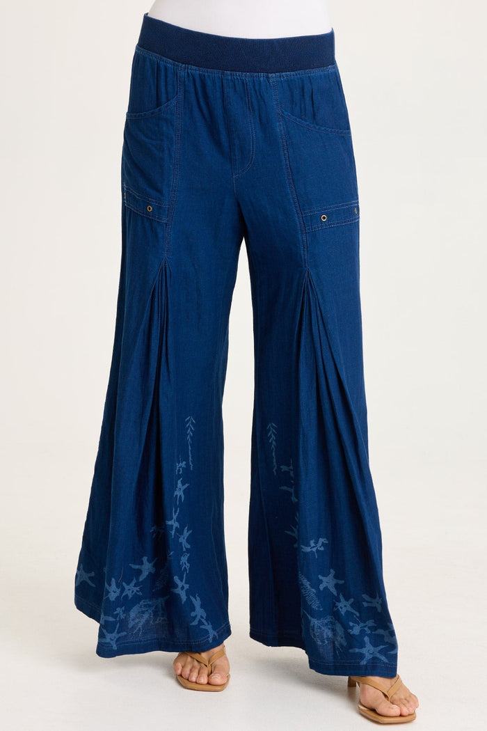 XCVI Jerona Printed Indigo Pleated Wide Leg