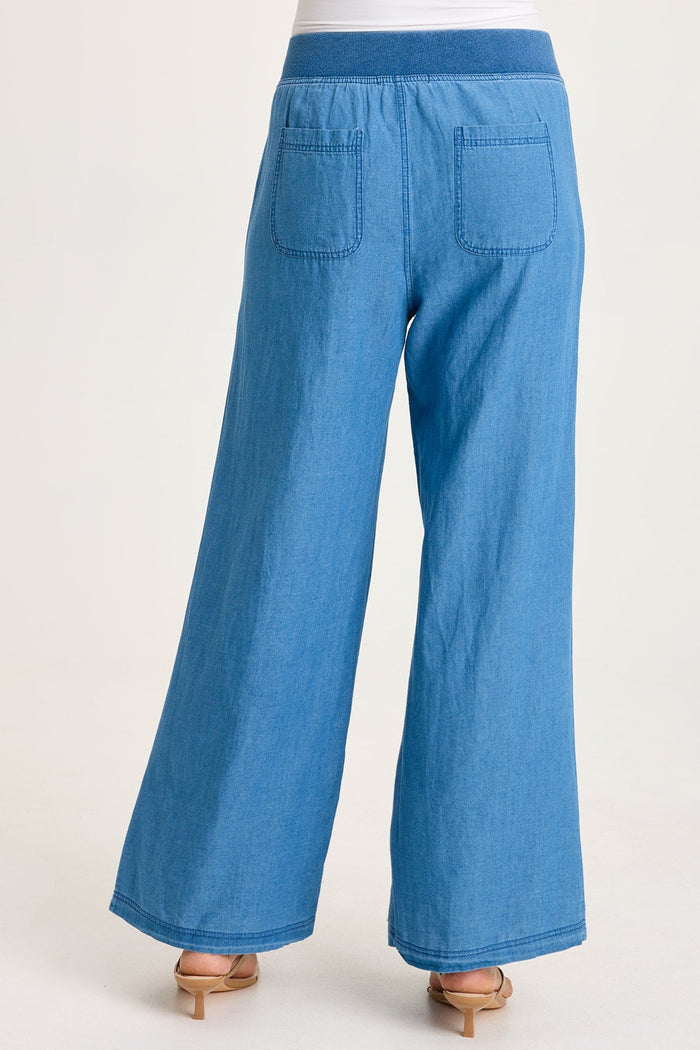 XCVI Jerona Printed Indigo Pleated Wide Leg