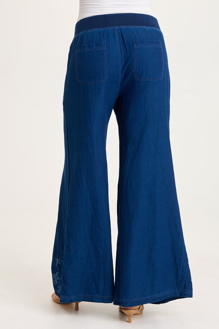 XCVI Jerona Printed Indigo Pleated Wide Leg