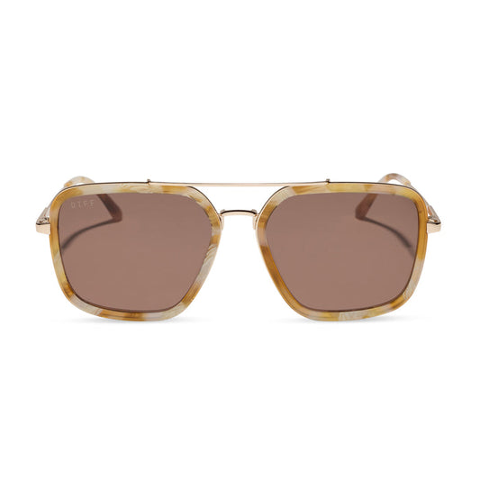diff eyewear jordan navigator sunglasses with a gilded tortoise acetate and gold metal frame with a brown lens front view