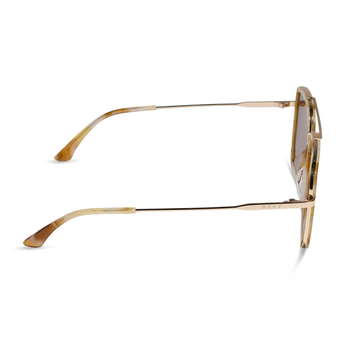 diff eyewear jordan navigator sunglasses with a gilded tortoise acetate and gold metal frame with a brown lens side view