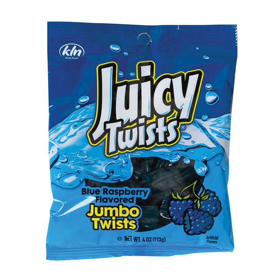 Juicy Twists Blue Raspberry Jumbo Twists Gummy Candy Peg Bag - 12 Count