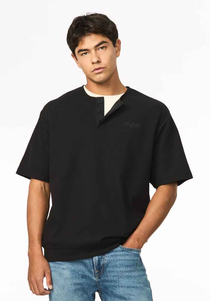 Kafael Men's Textured Short Sleeve Henley, Black - BM24940