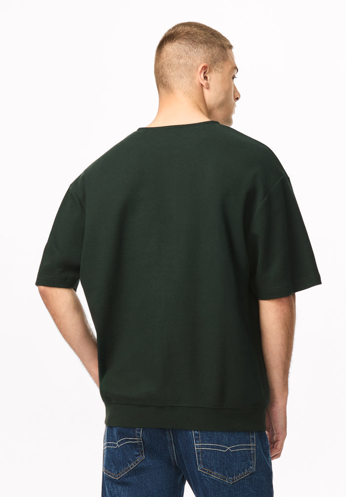Kafael Men's Textured Short Sleeve Henley, Dark Sea - BM24940