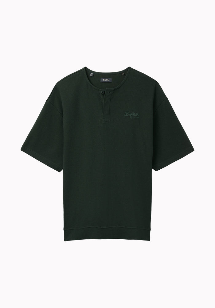 Kafael Men's Textured Short Sleeve Henley, Dark Sea - BM24940