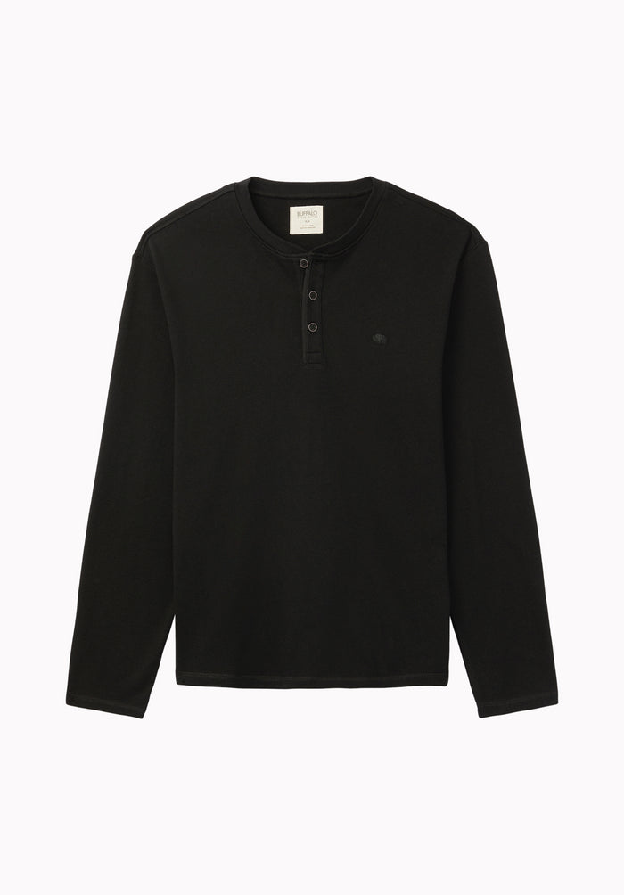 Kambo Men's Ribbed Long Sleeve Henley, Black - BM24974