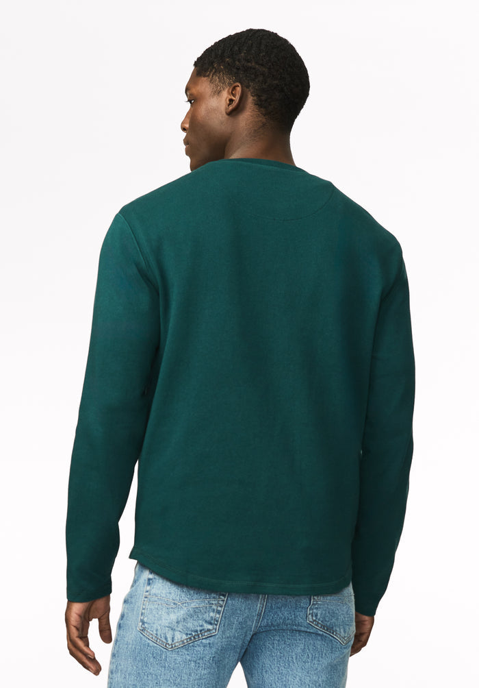 Kambo Men's Ribbed Long Sleeve Henley, Dark Sea - BM24974