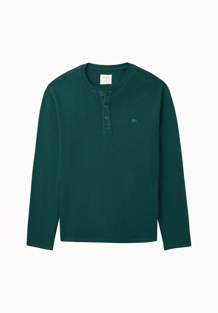 Kambo Men's Ribbed Long Sleeve Henley, Dark Sea - BM24974
