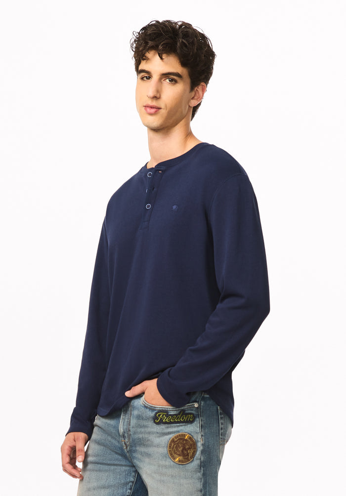 Kambo Men's Ribbed Long Sleeve Henley, Naval Academy - BM24974