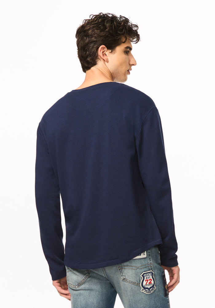 Kambo Men's Ribbed Long Sleeve Henley, Naval Academy - BM24974