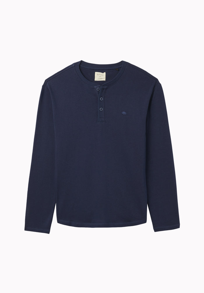 Kambo Men's Ribbed Long Sleeve Henley, Naval Academy - BM24974