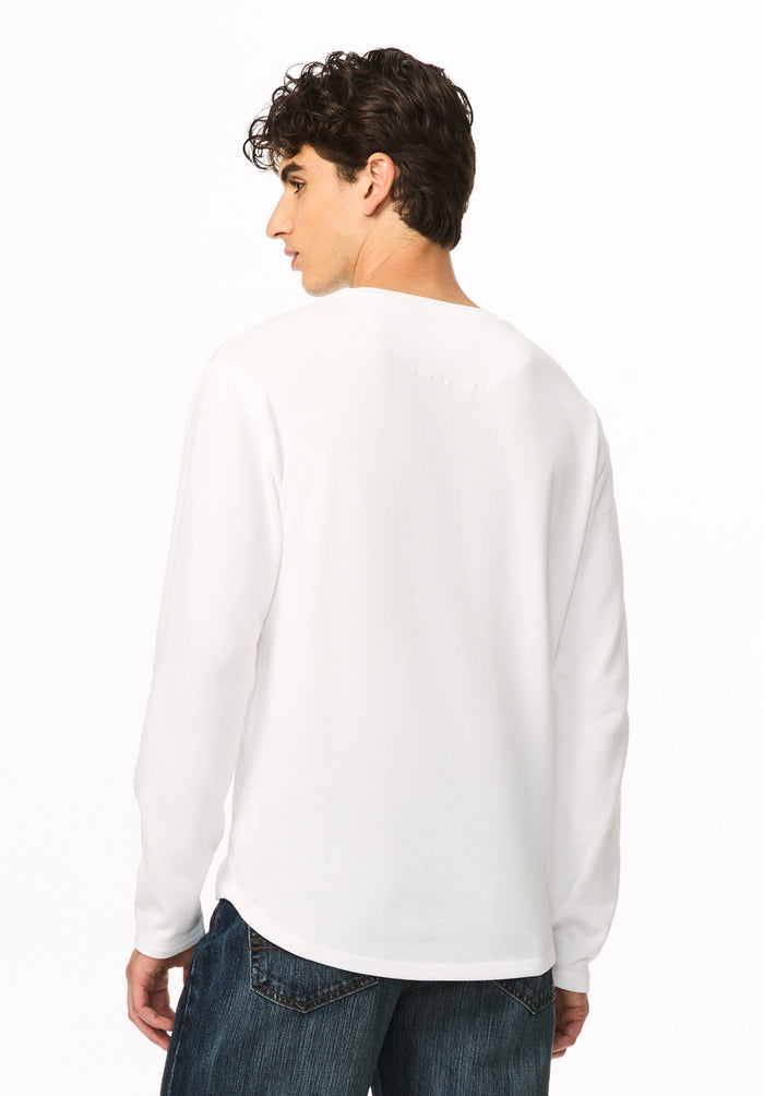 Kambo Men's Ribbed Long Sleeve Henley, White - BM24974