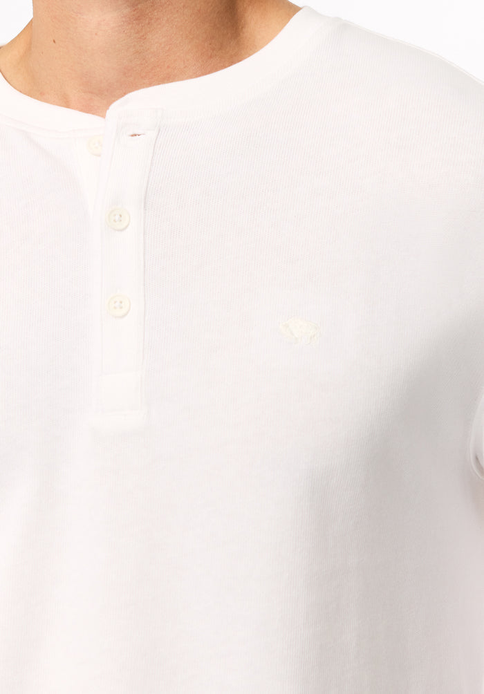 Kambo Men's Ribbed Long Sleeve Henley, White - BM24974
