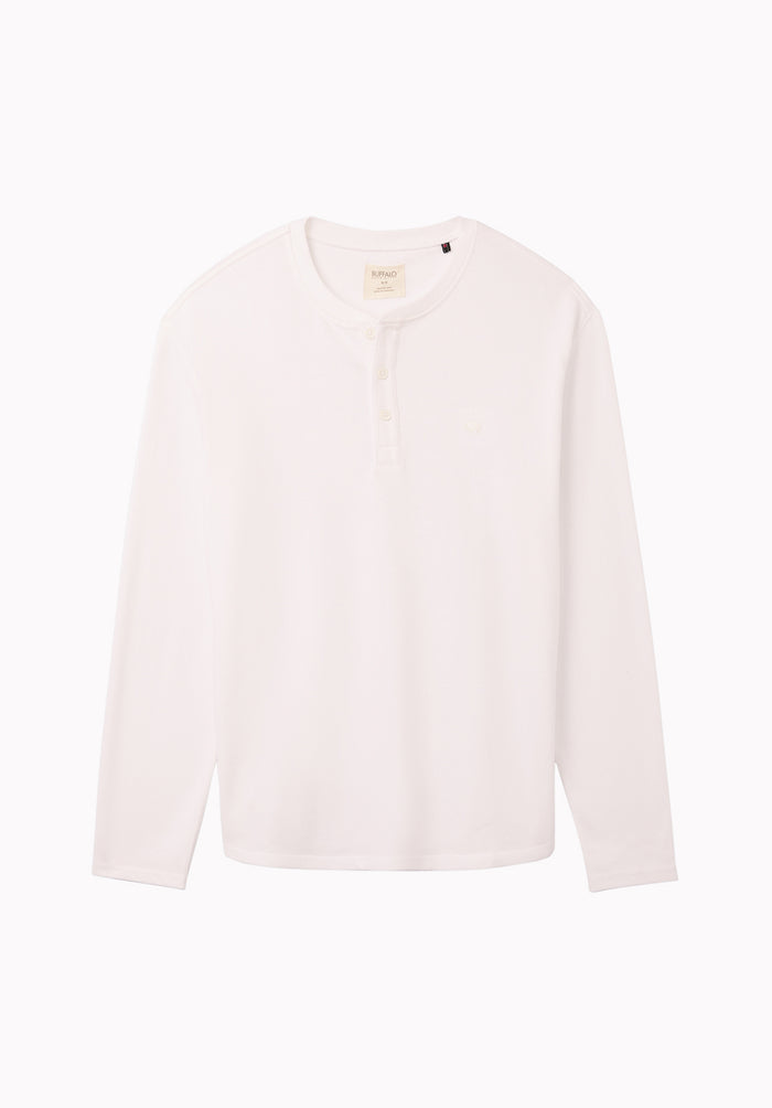 Kambo Men's Ribbed Long Sleeve Henley, White - BM24974